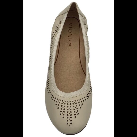 Vionic Perforated Leather Ballet Flats Whisper Cream - Wide - Picture 3 of 5